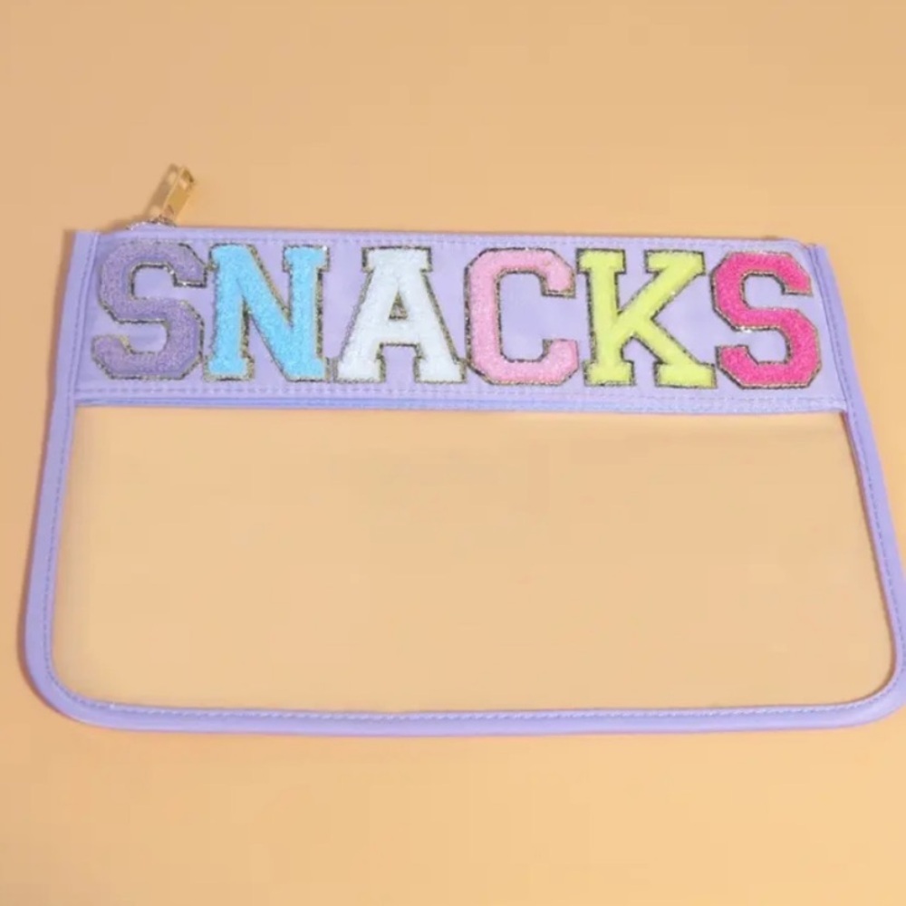 Snack Taro Purple Transparent PVC Embroidered Bag Zipper Closure Waterproof NWOT